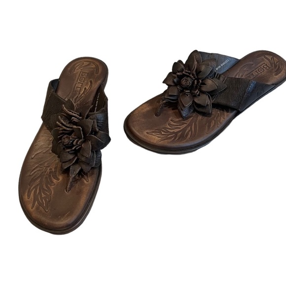 Born Astrid Brown 3-D Flower Leather Flip Flop Thong Vintage? SlipOn Sandals 6.5 - Picture 10 of 13